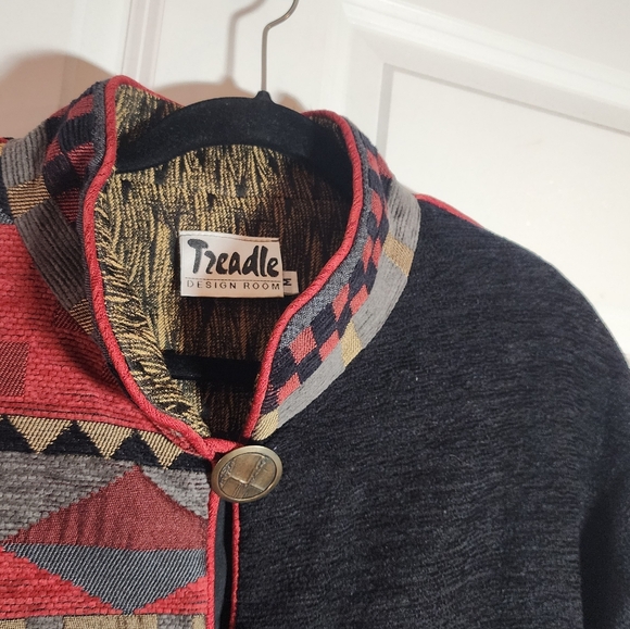 Vintage Women Treadle Patchwork Button Up Jacket Dragonfly Tapestry Sz M - Picture 3 of 8